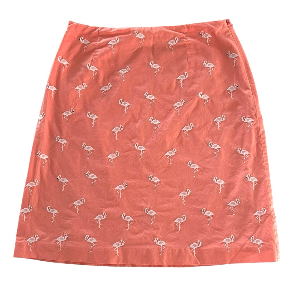 Talbots Skirt Embroidered Flamingo 4P Petite Short Peach Pink Lined Cotton